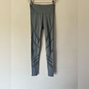 Alo Yoga Radiance Steal Blue Ribbed Laser Cut Mesh Detail Leggings Small